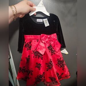 Blueberi Boulevard Red and Black Floral Kids Dress
